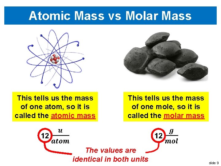 Atomic Mass vs Molar Mass This tells us the mass of one atom, so