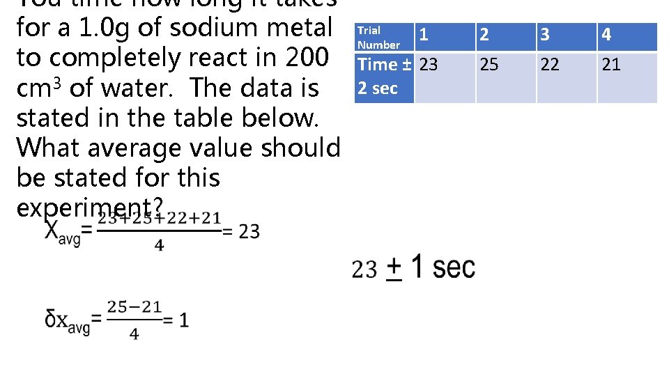 You time how long it takes for a 1. 0 g of sodium metal