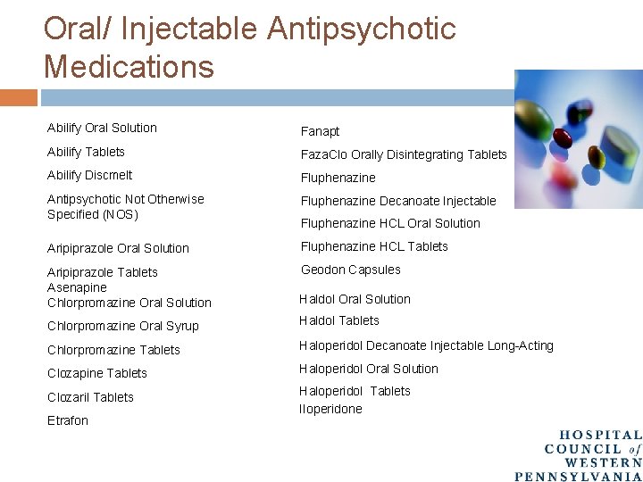 Oral/ Injectable Antipsychotic Medications Abilify Oral Solution Fanapt Abilify Tablets Faza. Clo Orally Disintegrating
