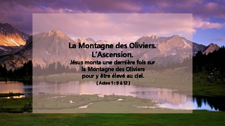 La Montagne des Oliviers. L’Ascension. Jésus monta une dernière fois sur la Montagne des