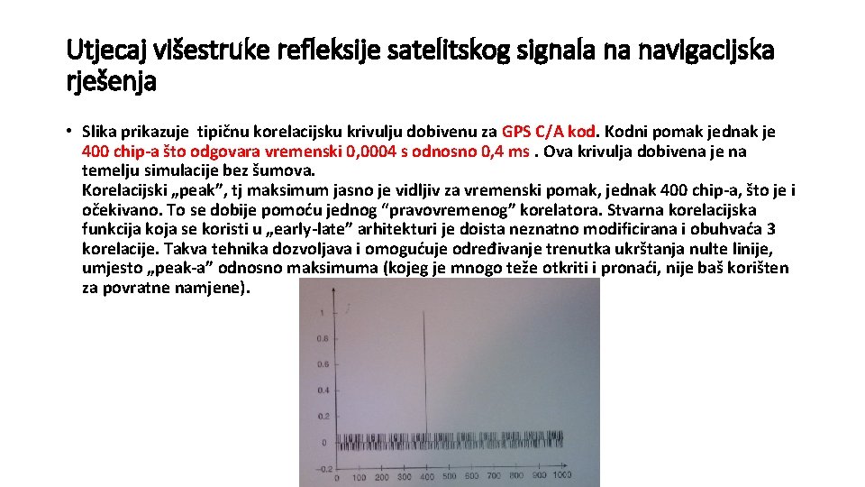 Utjecaj višestruke refleksije satelitskog signala na navigacijska rješenja • Slika prikazuje tipičnu korelacijsku krivulju