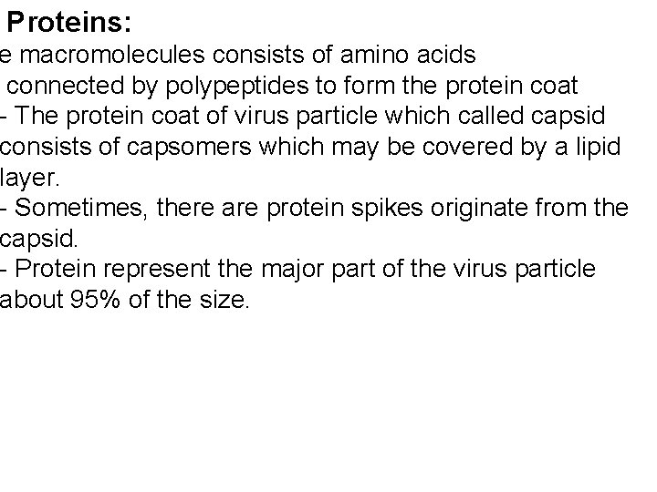 Proteins: e macromolecules consists of amino acids connected by polypeptides to form the protein