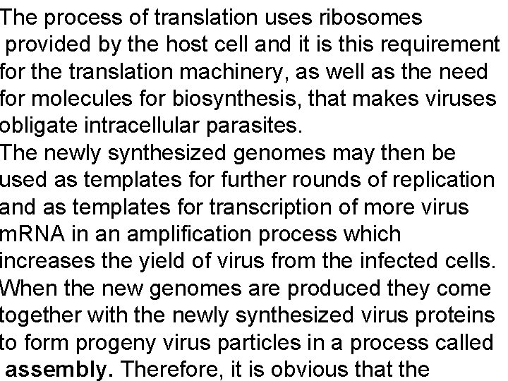 The process of translation uses ribosomes provided by the host cell and it is