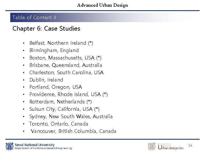 Advanced Urban Design Table of Content II Chapter 6: Case Studies • • •