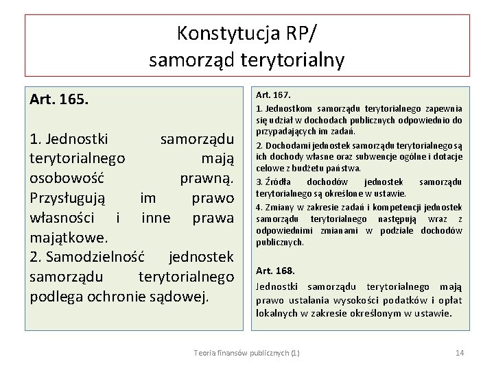 Konstytucja RP/ samorząd terytorialny Art. 165. 1. Jednostki samorządu terytorialnego mają osobowość prawną. Przysługują