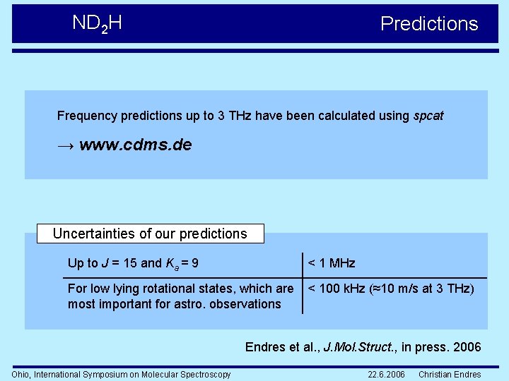 ND 2 H Predictions Frequency predictions up to 3 THz have been calculated using