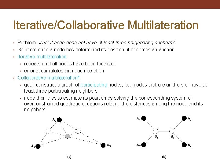 Iterative/Collaborative Multilateration • Problem: what if node does not have at least three neighboring