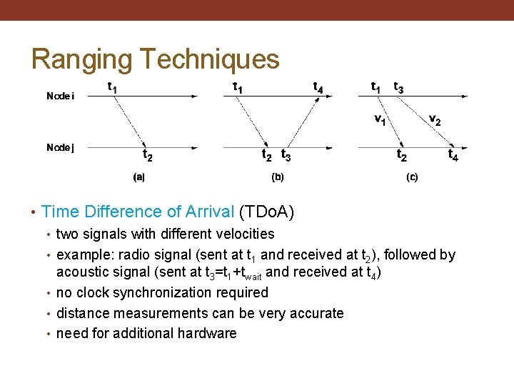 Ranging Techniques • Time Difference of Arrival (TDo. A) • two signals with different