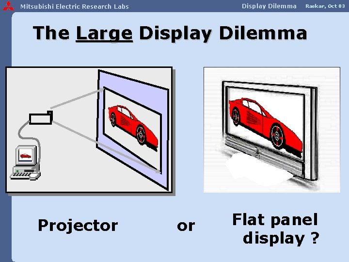 Display Dilemma Mitsubishi Electric Research Labs Raskar, Oct 03 The Large Display Dilemma Projector