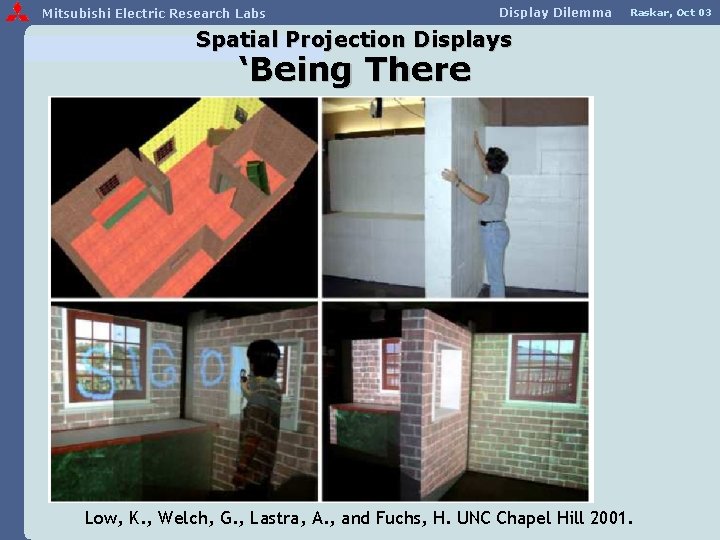 Mitsubishi Electric Research Labs Display Dilemma Raskar, Oct 03 Spatial Projection Displays ‘Being There