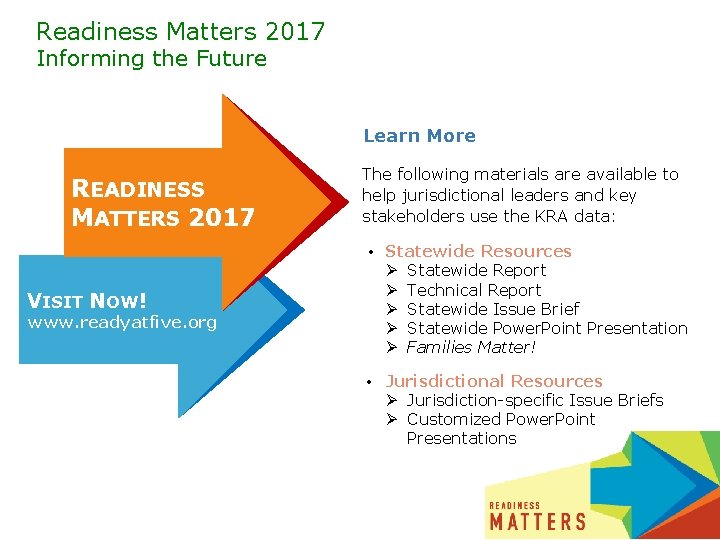 Readiness Matters 2017 Informing the Future Learn More READINESS MATTERS 2017 VISIT NOW! www.