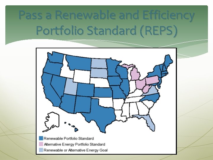 Pass a Renewable and Efficiency Portfolio Standard (REPS) 