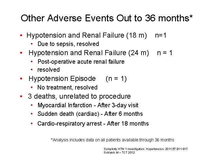 Other Adverse Events Out to 36 months* • Hypotension and Renal Failure (18 m)