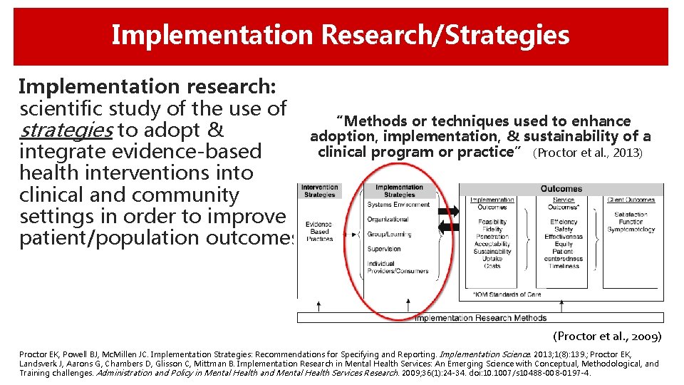 Implementation Research/Strategies Implementation research: scientific study of the use of strategies to adopt &