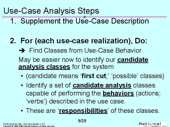 Use-Case Analysis Steps w 1. Supplement the Use-Case Description w 2. For (each use-case