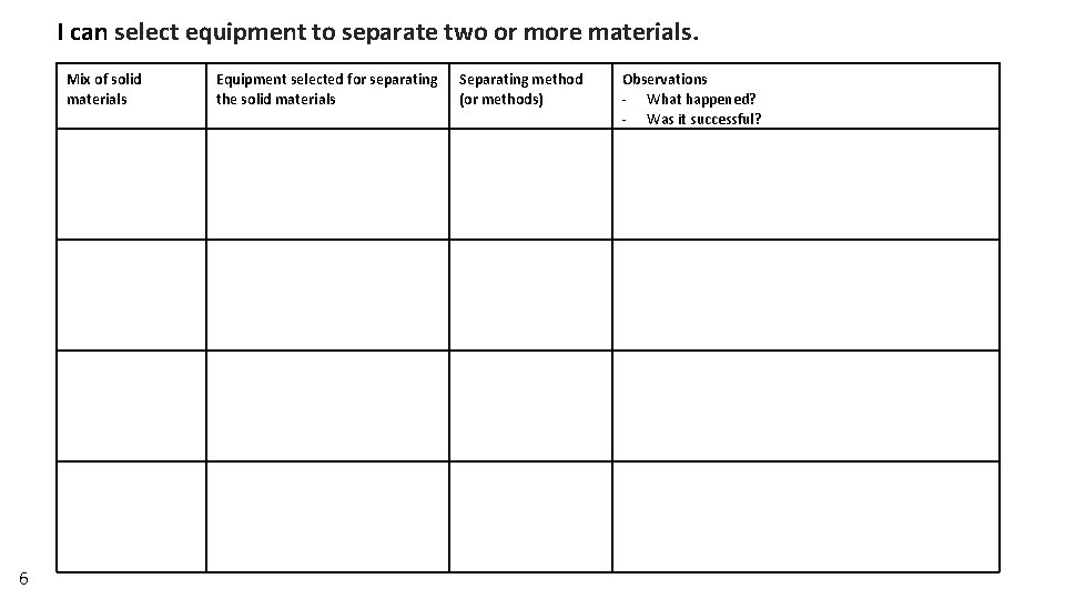 I can select equipment to separate two or more materials. Mix of solid materials