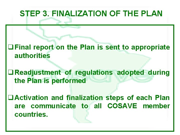 STEP 3. FINALIZATION OF THE PLAN q Final report on the Plan is sent