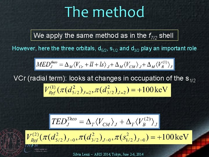 The method We apply the same method as in the f 7/2 shell However,
