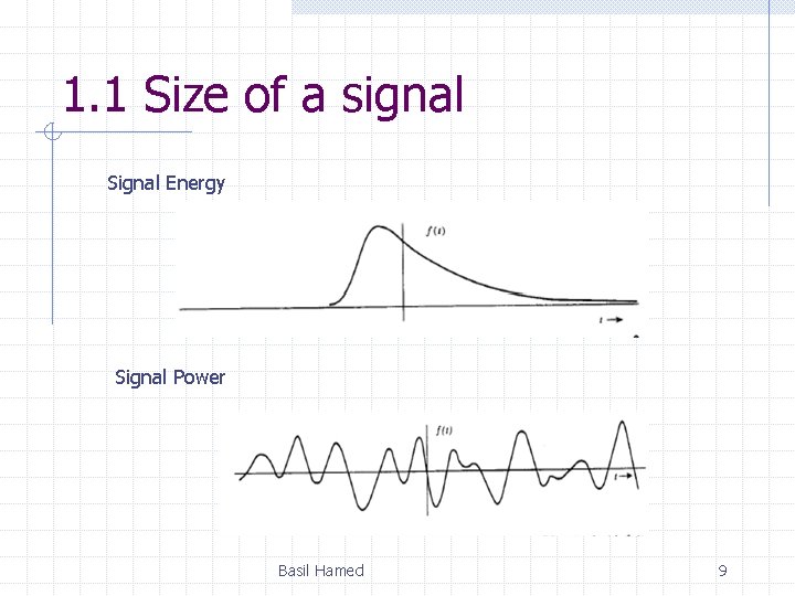 1. 1 Size of a signal Signal Energy Signal Power Basil Hamed 9 