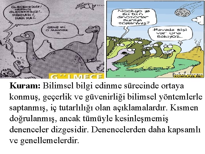 Kuram: Bilimsel bilgi edinme sürecinde ortaya konmuş, geçerlik ve güvenirliği bilimsel yöntemlerle saptanmış, iç