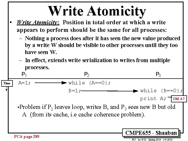 Write Atomicity • Write Atomicity: Position in total order at which a write appears