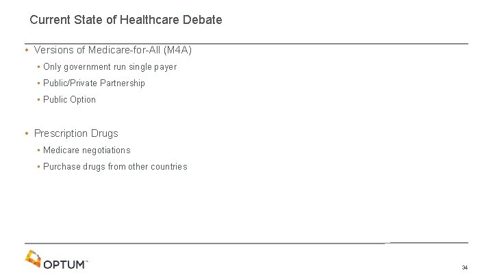 Current State of Healthcare Debate • Versions of Medicare-for-All (M 4 A) • Only