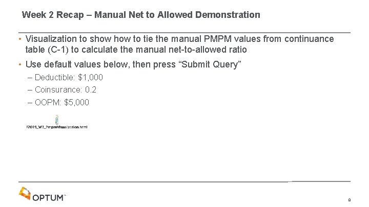 Week 2 Recap – Manual Net to Allowed Demonstration • Visualization to show to