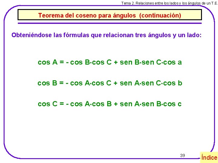 Tema 2. Relaciones entre los lados y los ángulos de un T. E. Teorema