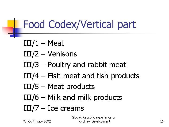 Food Codex/Vertical part III/1 III/2 III/3 III/4 III/5 III/6 III/7 – – – –