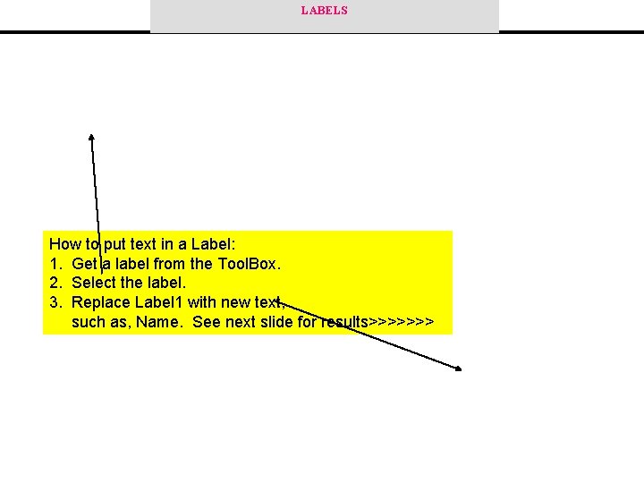 LABELS How to put text in a Label: 1. Get a label from the