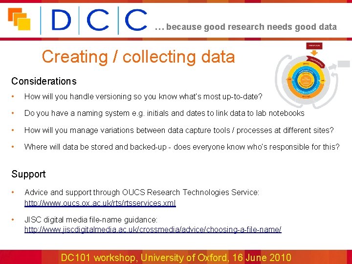 … because good research needs good data Creating / collecting data Considerations • How