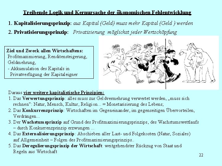 Treibende Logik und Kernursache der ökonomischen Fehlentwicklung 1. Kapitalisierungsprinzip: aus Kapital (Geld) muss mehr