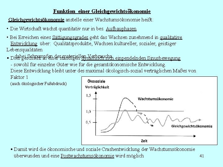 Funktion einer Gleichgewichtsökonomie anstelle einer Wachstumsökonomie heißt: • Die Wirtschaft wächst quantitativ nur in