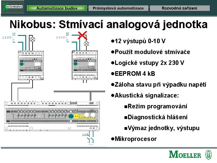 Nikobus: Stmívací analogová jednotka n 12 výstupů 0 -10 V n. Použít modulové stmívače