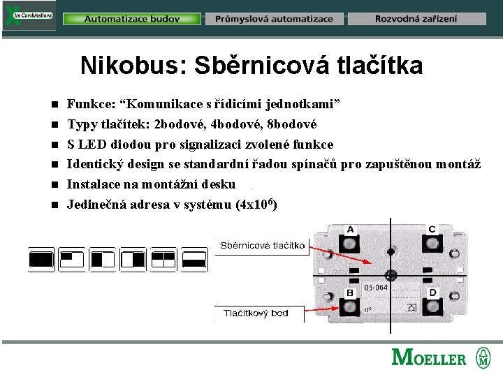 Nikobus: Sběrnicová tlačítka g g g Funkce: “Komunikace s řídicími jednotkami” Typy tlačítek: 2