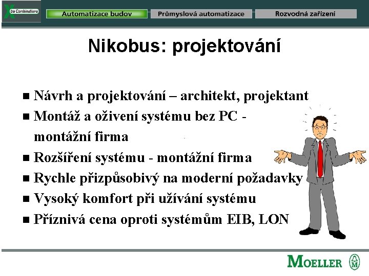 Nikobus: projektování Návrh a projektování – architekt, projektant g Montáž a oživení systému bez