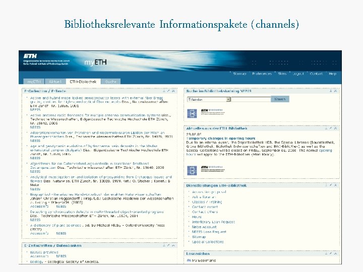 Bibliotheksrelevante Informationspakete (channels) 