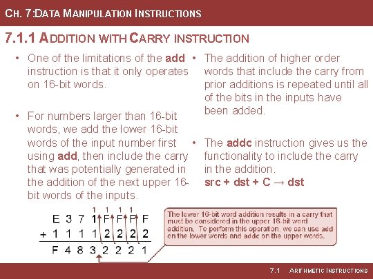 CH. 7: DATA MANIPULATION INSTRUCTIONS 7. 1. 1 ADDITION WITH CARRY INSTRUCTION • One