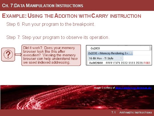 CH. 7: DATA MANIPULATION INSTRUCTIONS EXAMPLE: USING THE ADDITION WITH CARRY INSTRUCTION Step 6: