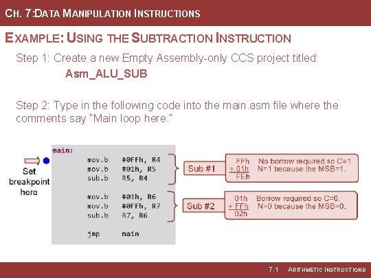 CH. 7: DATA MANIPULATION INSTRUCTIONS EXAMPLE: USING THE SUBTRACTION INSTRUCTION Step 1: Create a