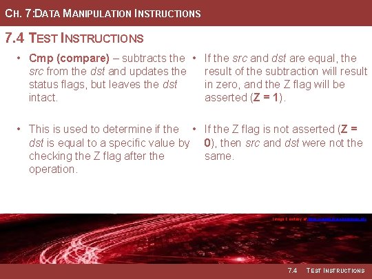 CH. 7: DATA MANIPULATION INSTRUCTIONS 7. 4 TEST INSTRUCTIONS • Cmp (compare) – subtracts