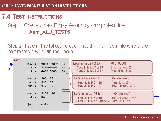 CH. 7: DATA MANIPULATION INSTRUCTIONS 7. 4 TEST INSTRUCTIONS Step 1: Create a new