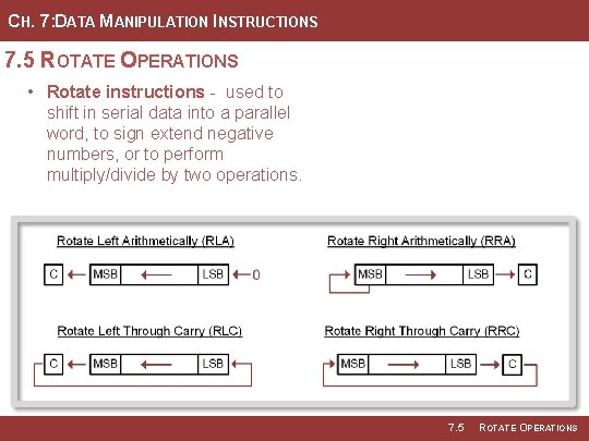 CH. 7: DATA MANIPULATION INSTRUCTIONS 7. 5 ROTATE OPERATIONS • Rotate instructions - used