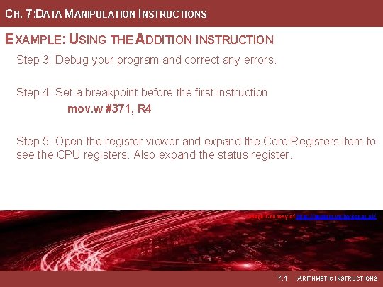 CH. 7: DATA MANIPULATION INSTRUCTIONS EXAMPLE: USING THE ADDITION INSTRUCTION Step 3: Debug your