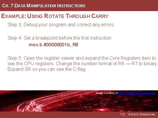 CH. 7: DATA MANIPULATION INSTRUCTIONS EXAMPLE: USING ROTATE THROUGH CARRY Step 3: Debug your
