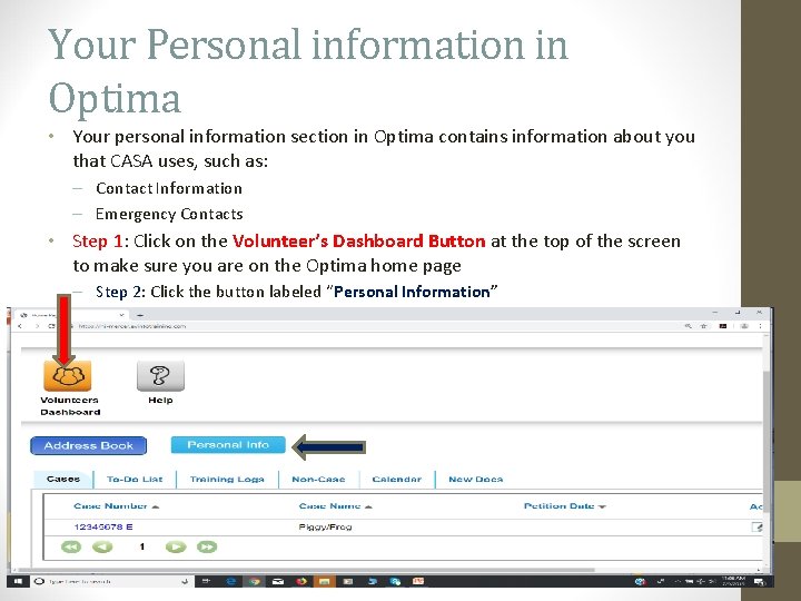 Your Personal information in Optima • Your personal information section in Optima contains information