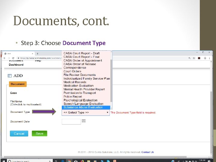 Documents, cont. • Step 3: Choose Document Type 