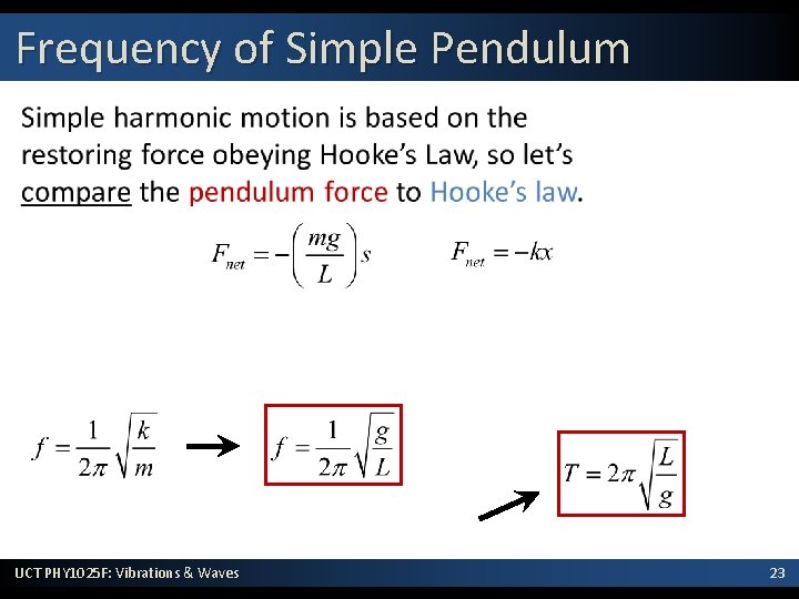 Frequency of Simple Pendulum • UCT PHY 1025 F: Vibrations & Waves 23 