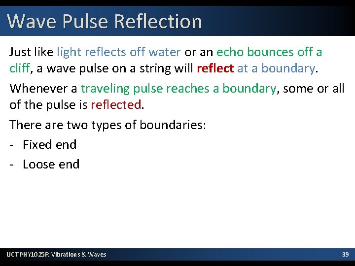 Wave Pulse Reflection Just like light reflects off water or an echo bounces off