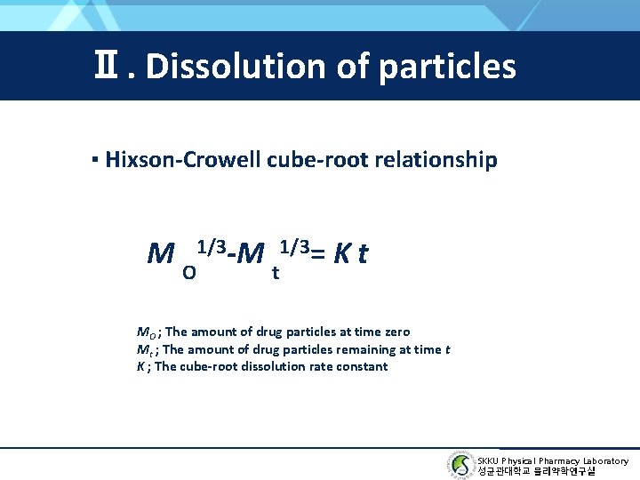 Ⅱ. Dissolution of particles ▪ Hixson-Crowell cube-root relationship M O 1/3 -M t 1/3=